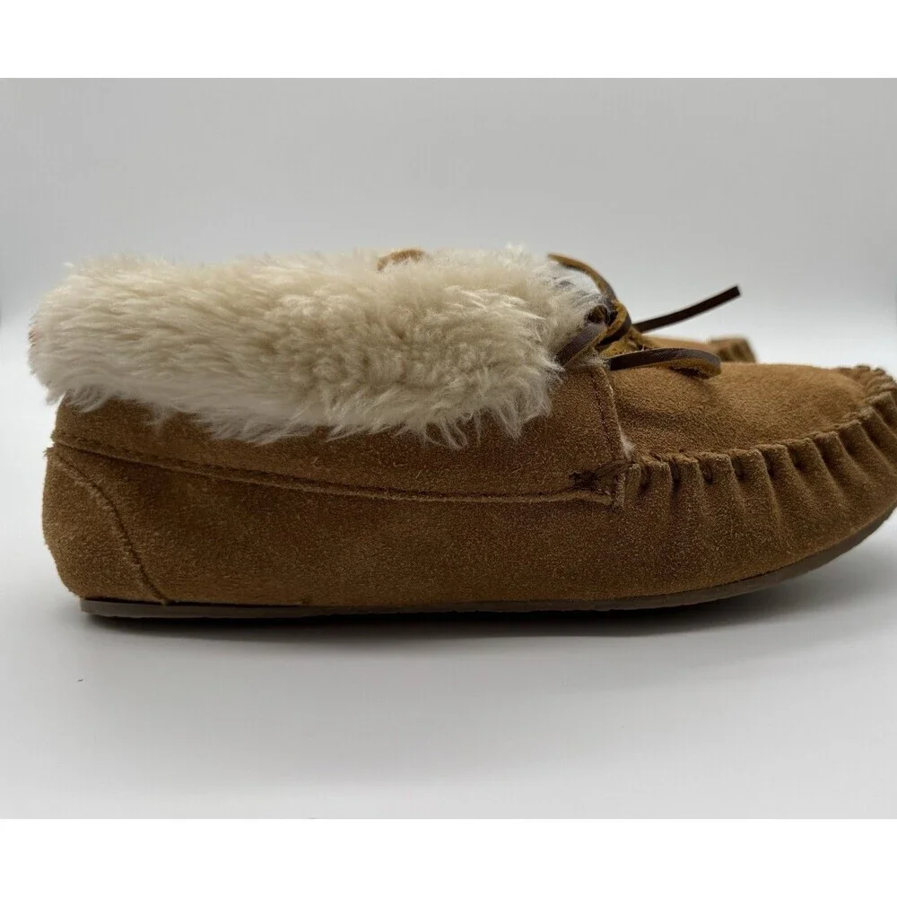 MINNETONKA Moccasin Boys Girls 3 Charley Bootie Tan Suede Slippers Shoes